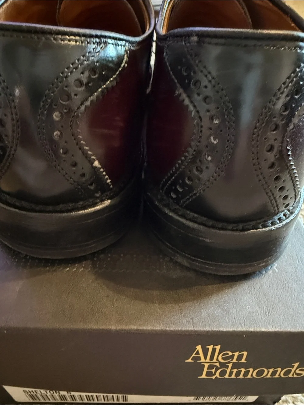 Allen Edmonds Shelton Two-Tone Burgundy and Black Derby Oxfords